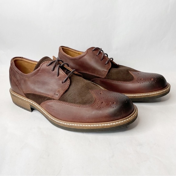 Ecco Kenton Brogue Tie Wingtip Brown Leather Oxford Dress Shoe - Picture 2 of 14